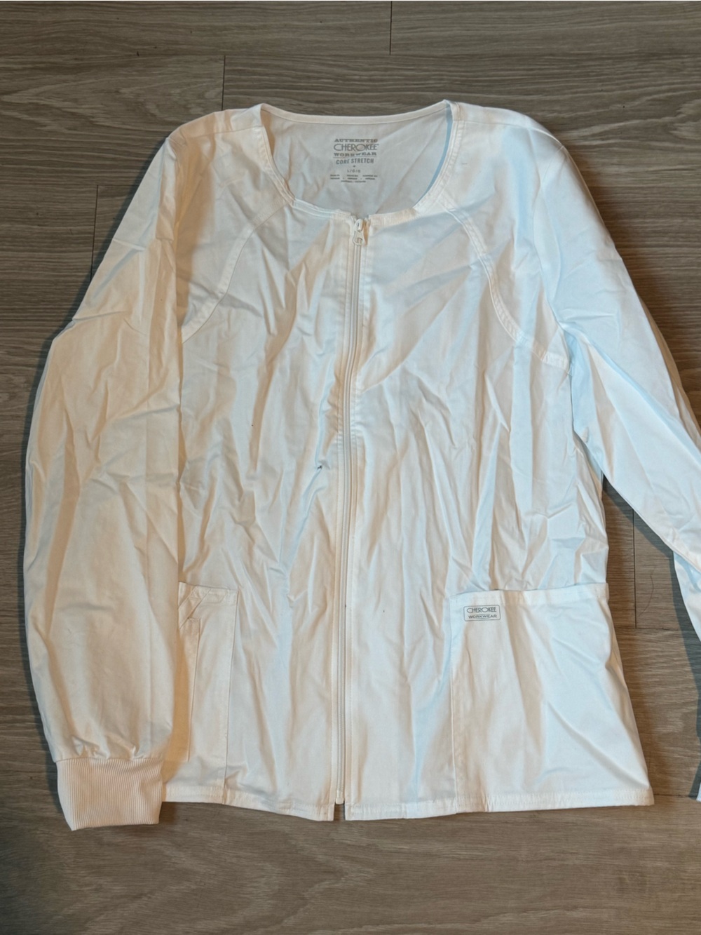 Cherokee White Zip-Front Scrub Jacket